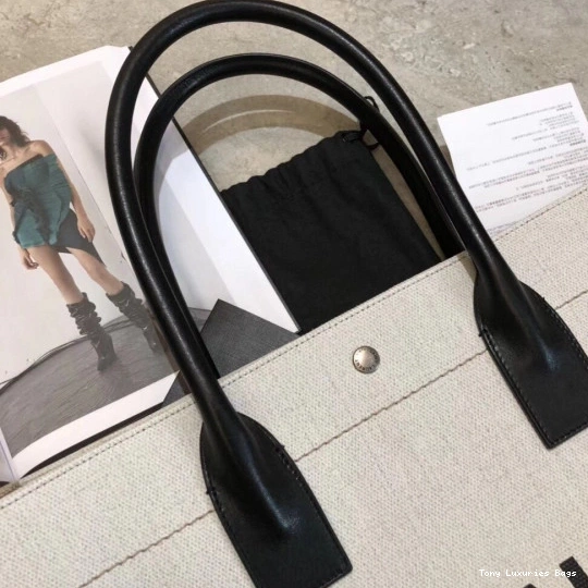 Tony Luxuries RIVE YSL AND BAG LINEN IN LEATHER TOTE GAUCHE 0723
